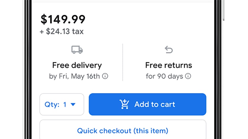 The new blue &quot;Add To Cart&quot; button that will be a major part of Google Shopping across various Google services.