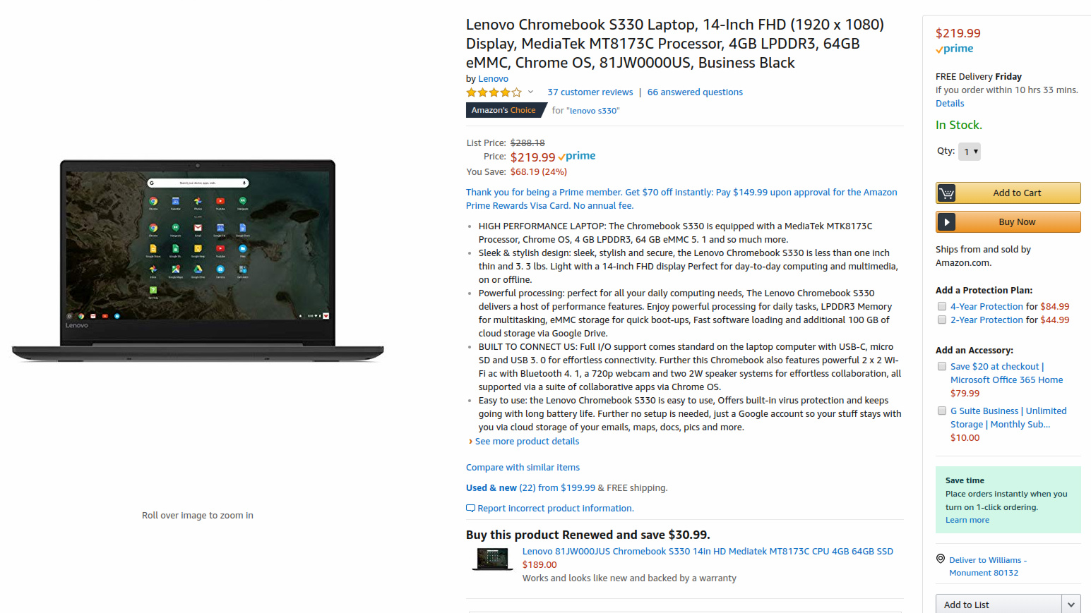 Deal on the Lenovo Chromebook S330.