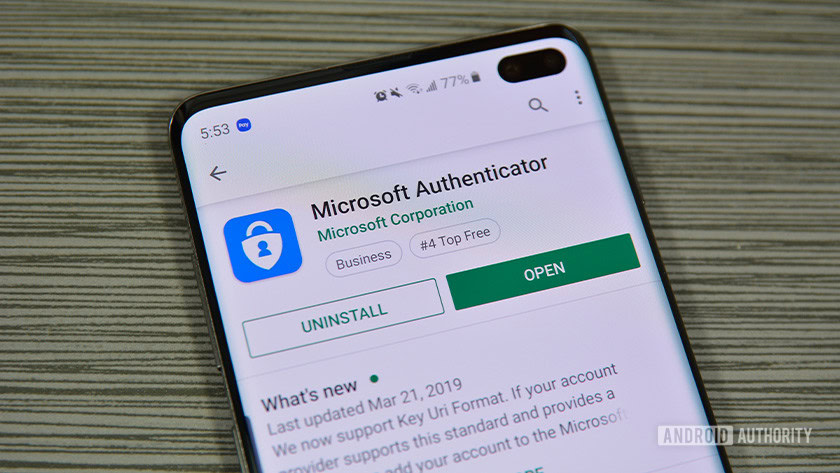 A photo of Microsoft Authenticator on the Google Play Store.