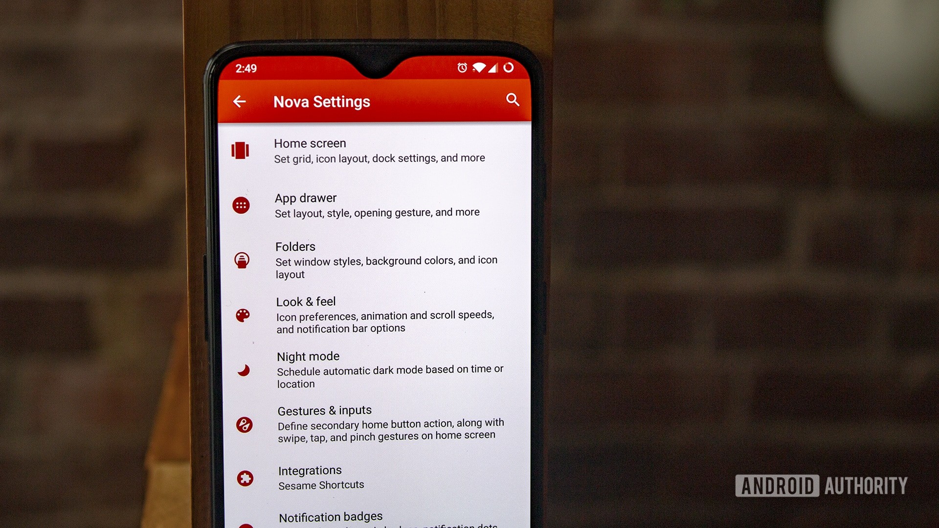 A OnePlus 6T with the settings page of the Nova Launcher Prime app.