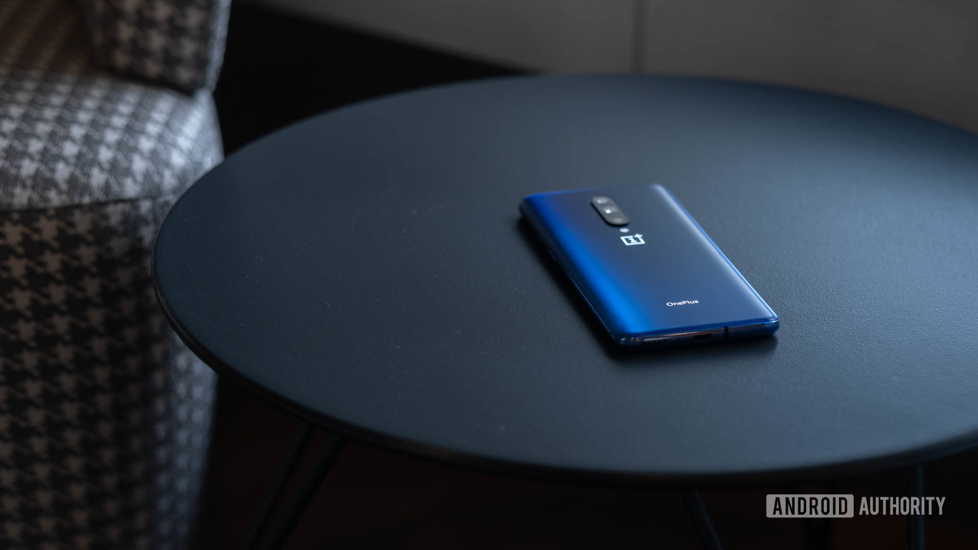 OnePlus 7 Pro phone at angle on table