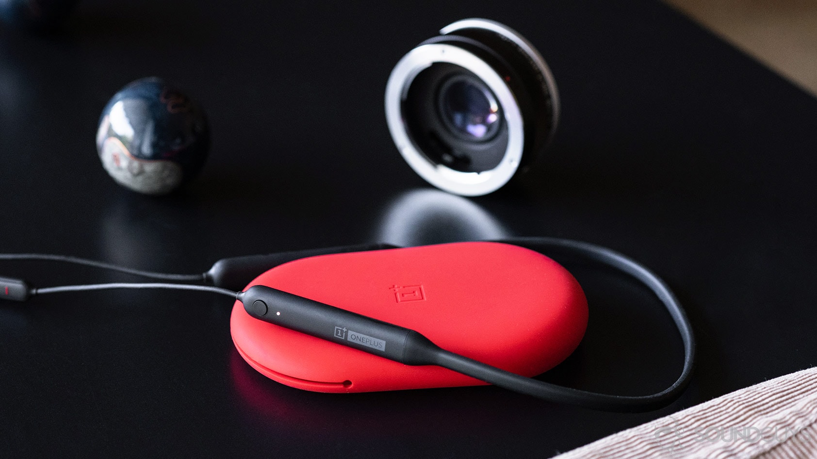OnePlus Bullets Wireless 2: The shortcut button and lit LED.
