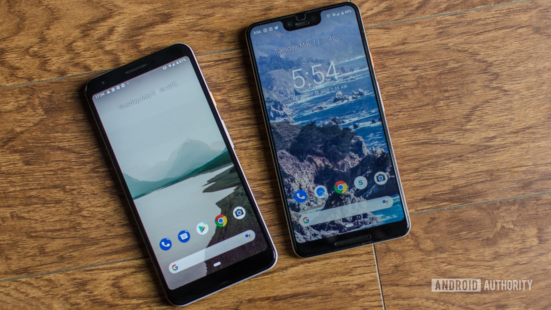Pixel 3 XL vs Pixel 3a XL showing front of the phone