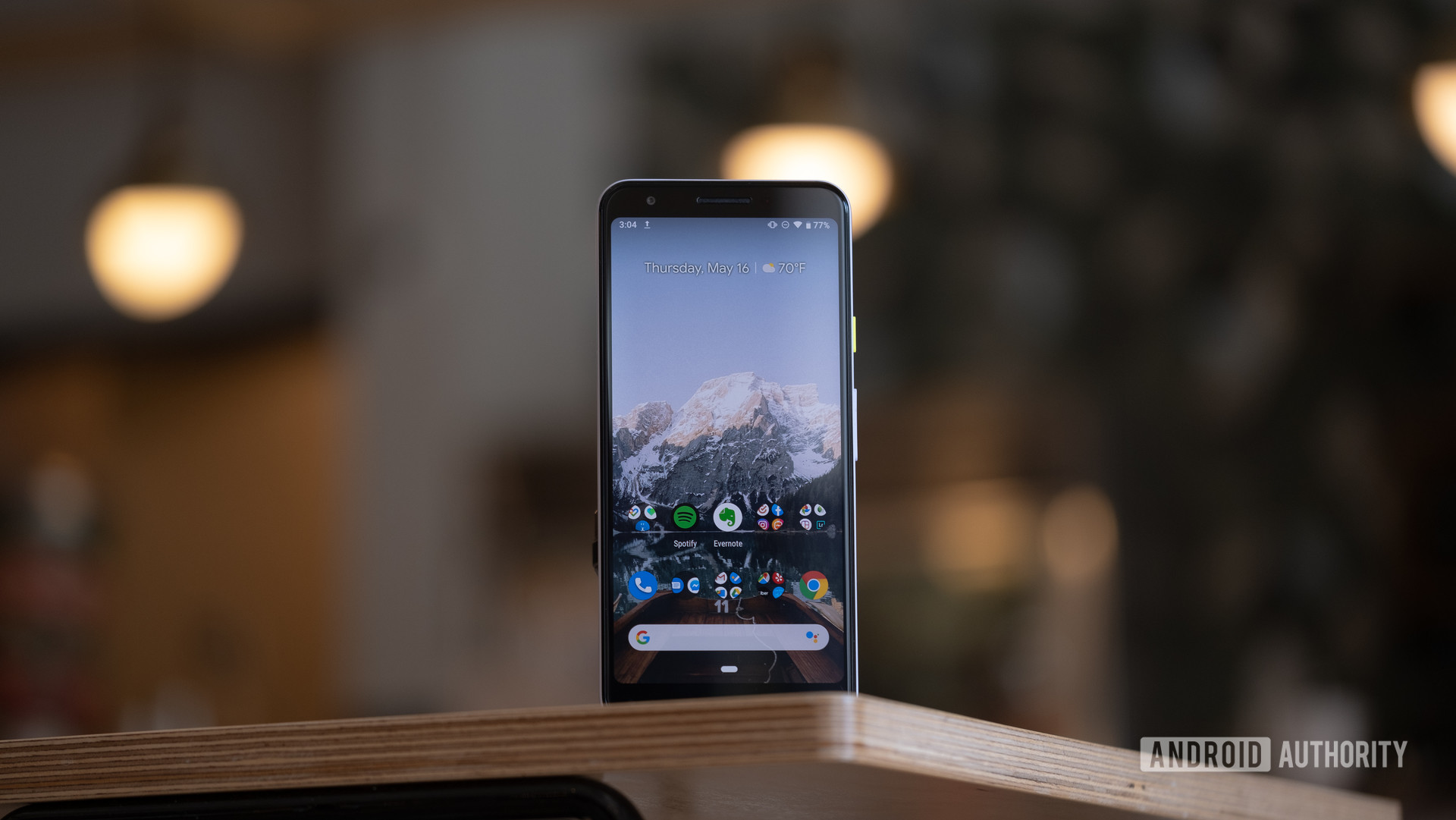 Pixel 3a screen standing on table