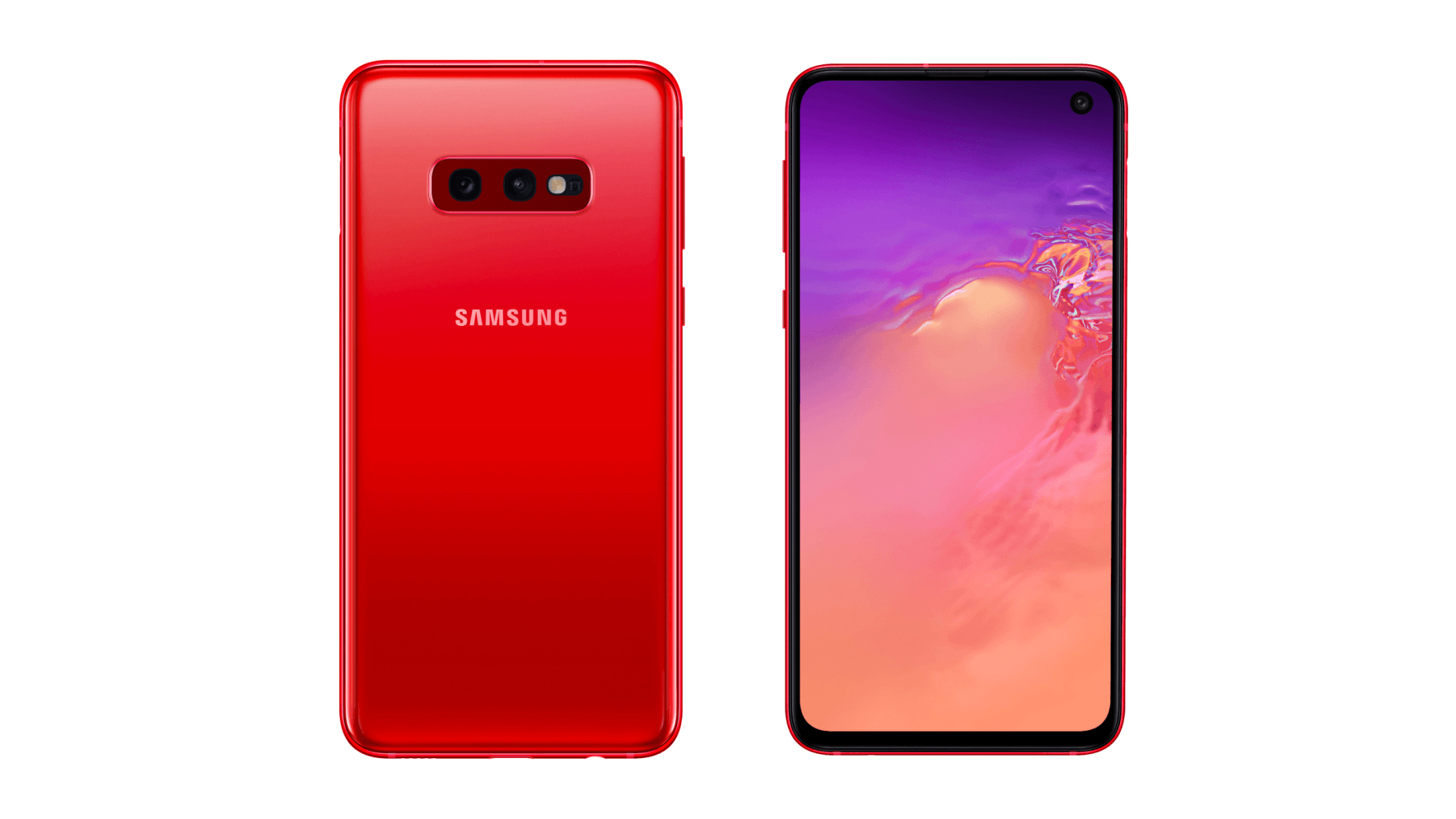 Leaked renders of the Samsung Galaxy S10e in the Cardinal Red colorway.