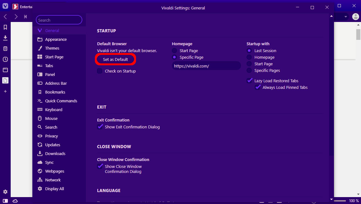 Vivaldi Set as Default