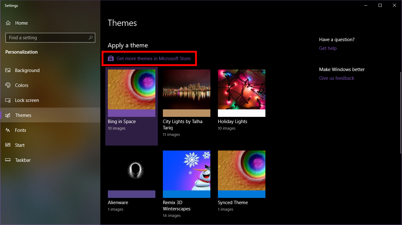Windows 10 Get More Themes