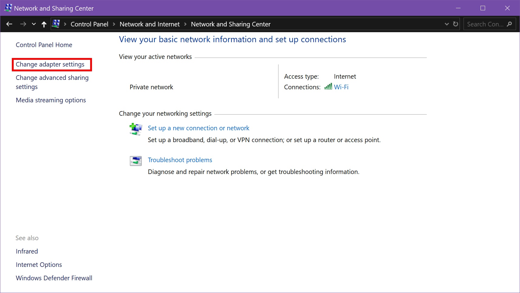 Windows 10 Change Adapter Settings