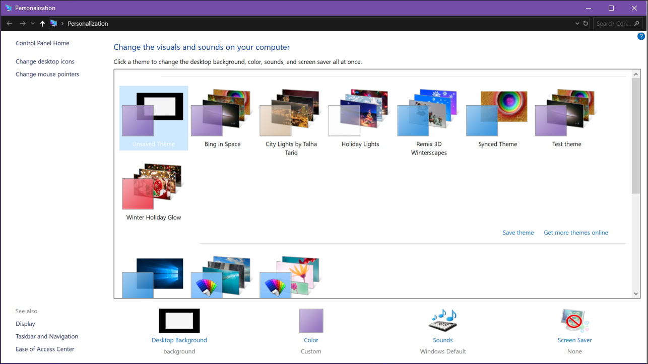 Windows 10 Control Panel Personalization