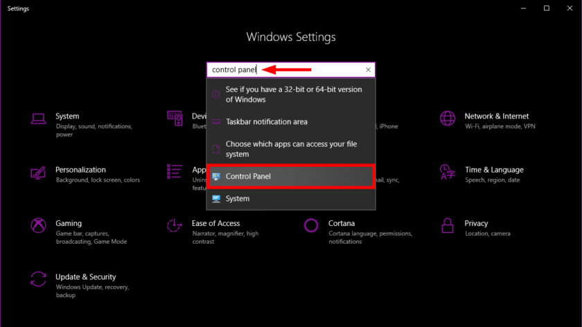 How to find Control Panel in Windows 10
