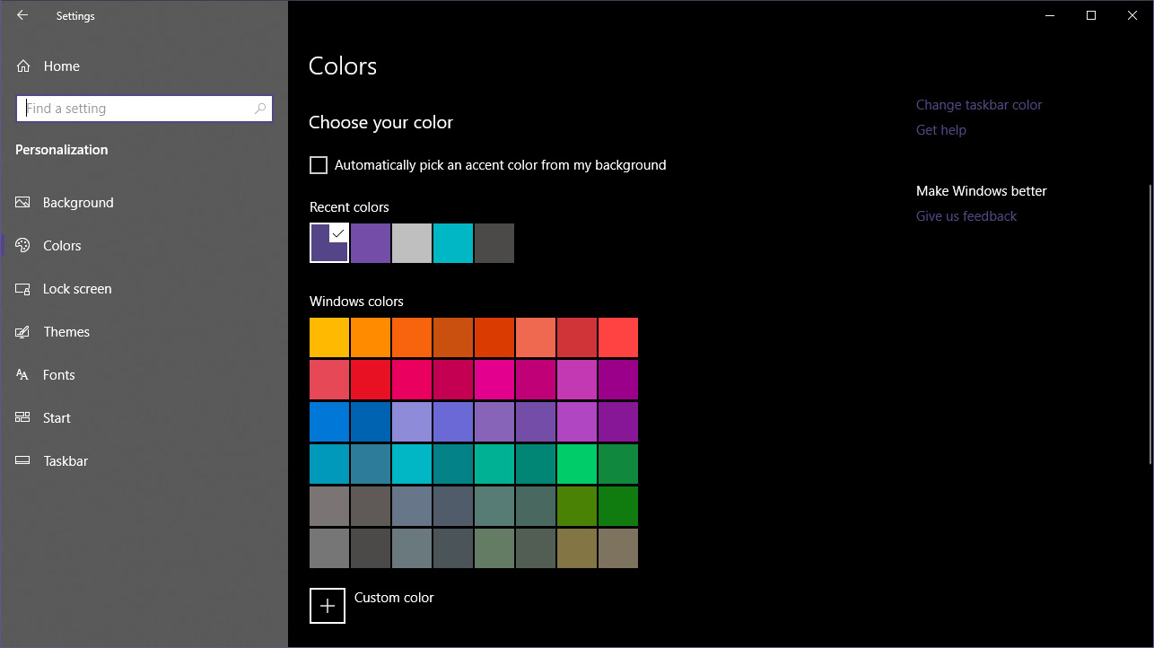 Windows 10 Custom Theme Choose Color