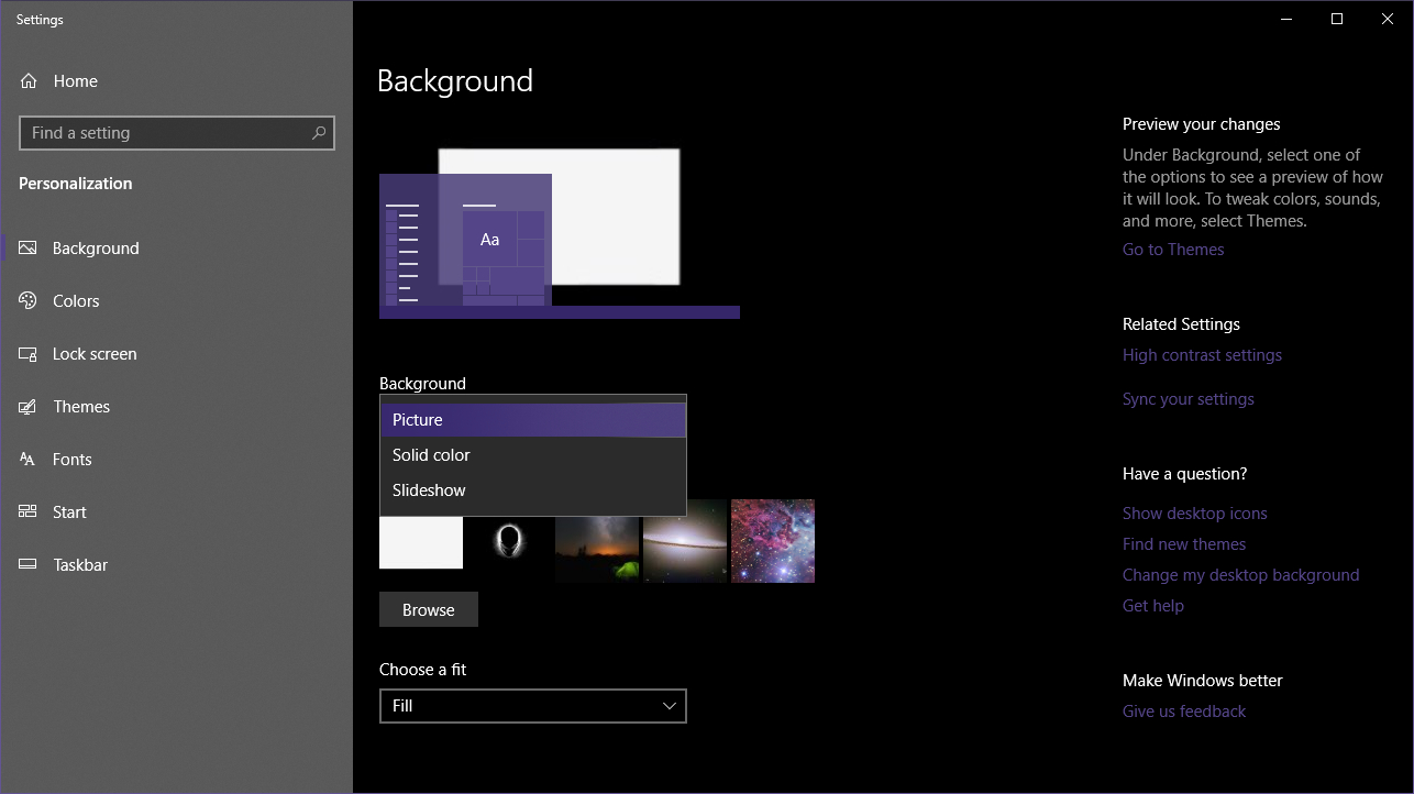 Windows 10 Custom Theme Choose Picture