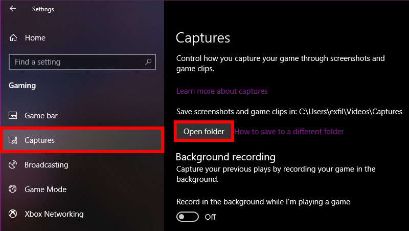 Windows 10 Game Bar Captures