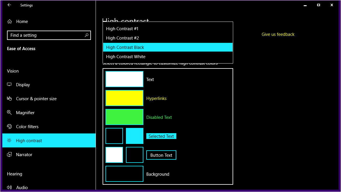 Windows 10 High Contrast Colors
