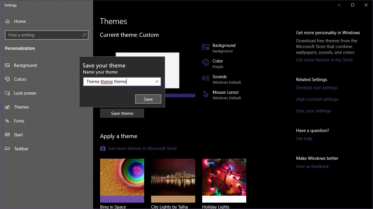 Windows 10 Save Custom Theme