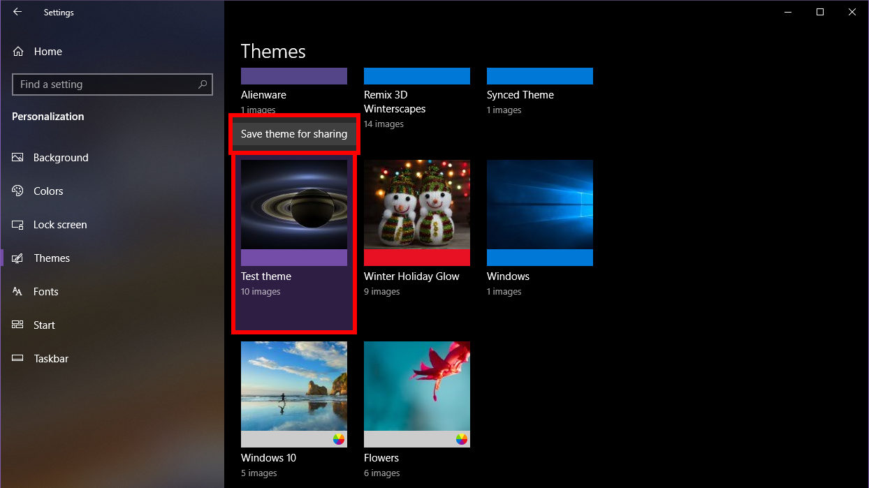 Windows 10 Save Theme for Sharing
