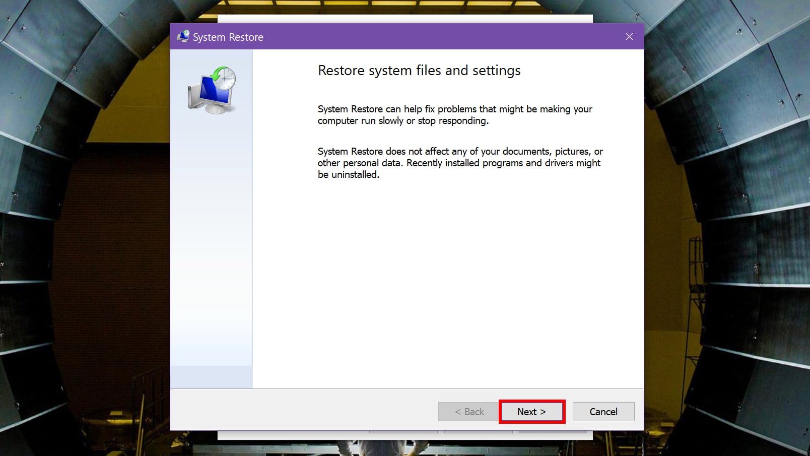 Windows 10 System Restore Next