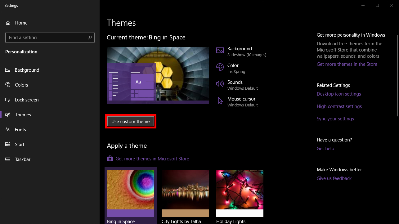 Windows 10 Use Custom Theme