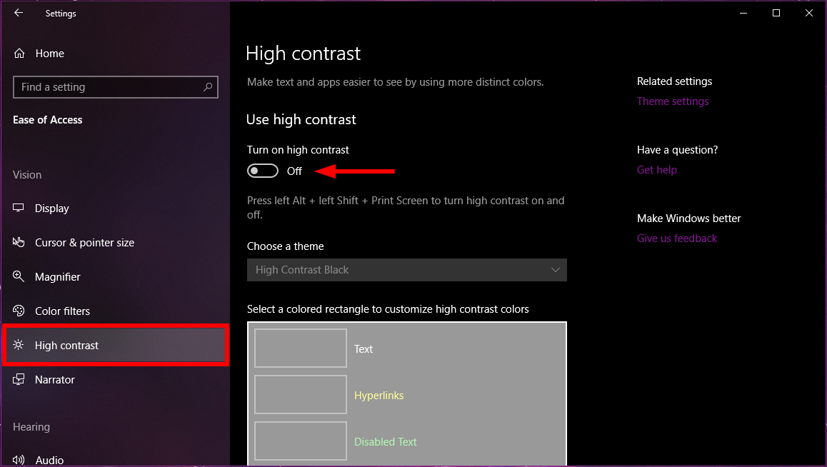 Windows 10 Use High Contrast