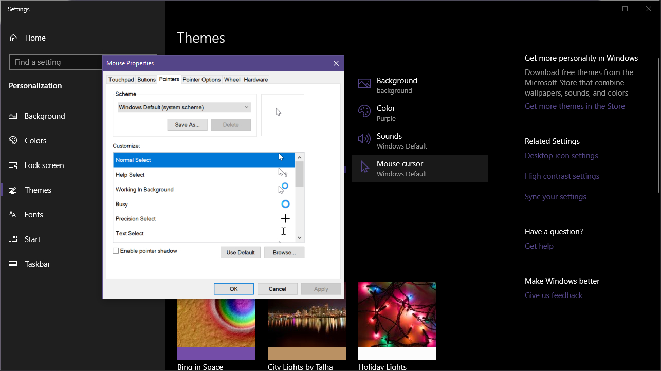 Windows 10 custom Theme Choose Pointer