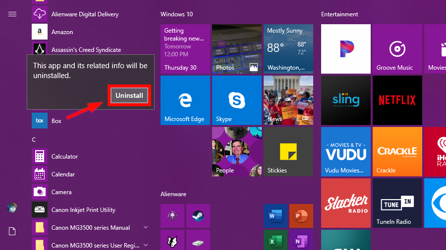 Windows 10 right-click uninstall again