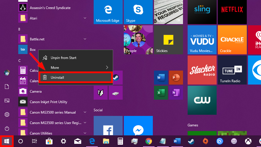 Windows 10 right-click uninstall