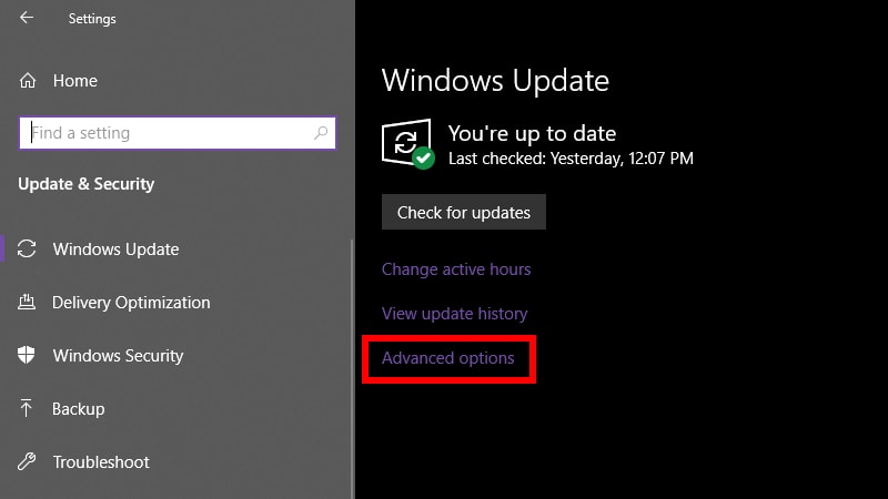 Windows Update Advanced Options