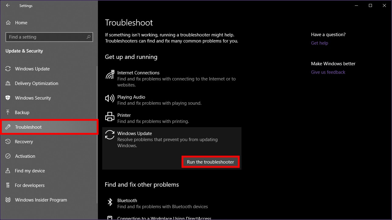 Windows Update Run Troubleshooter