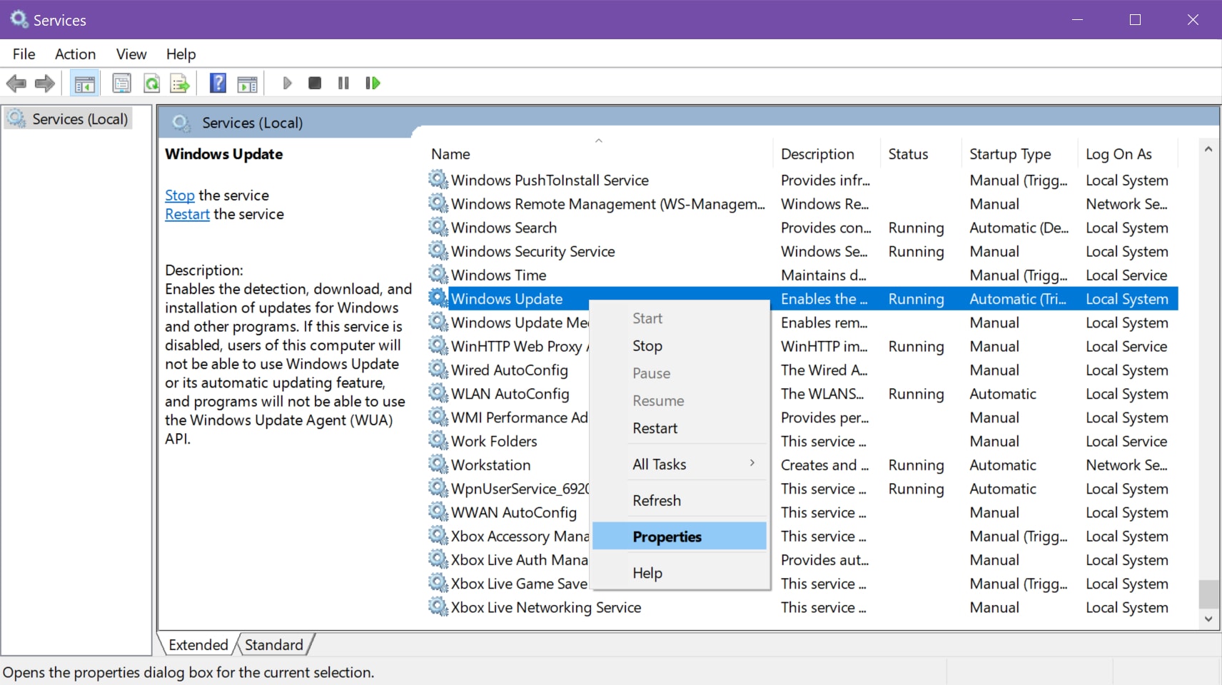 Windows Update Services Properties