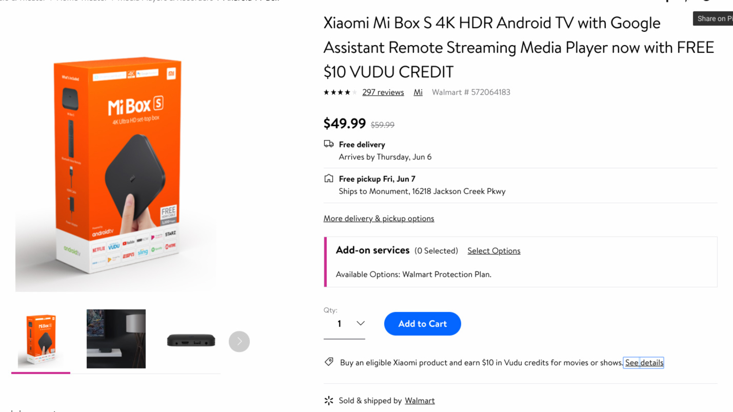 Deal on the Xiaomi Mi Box S from Walmart.