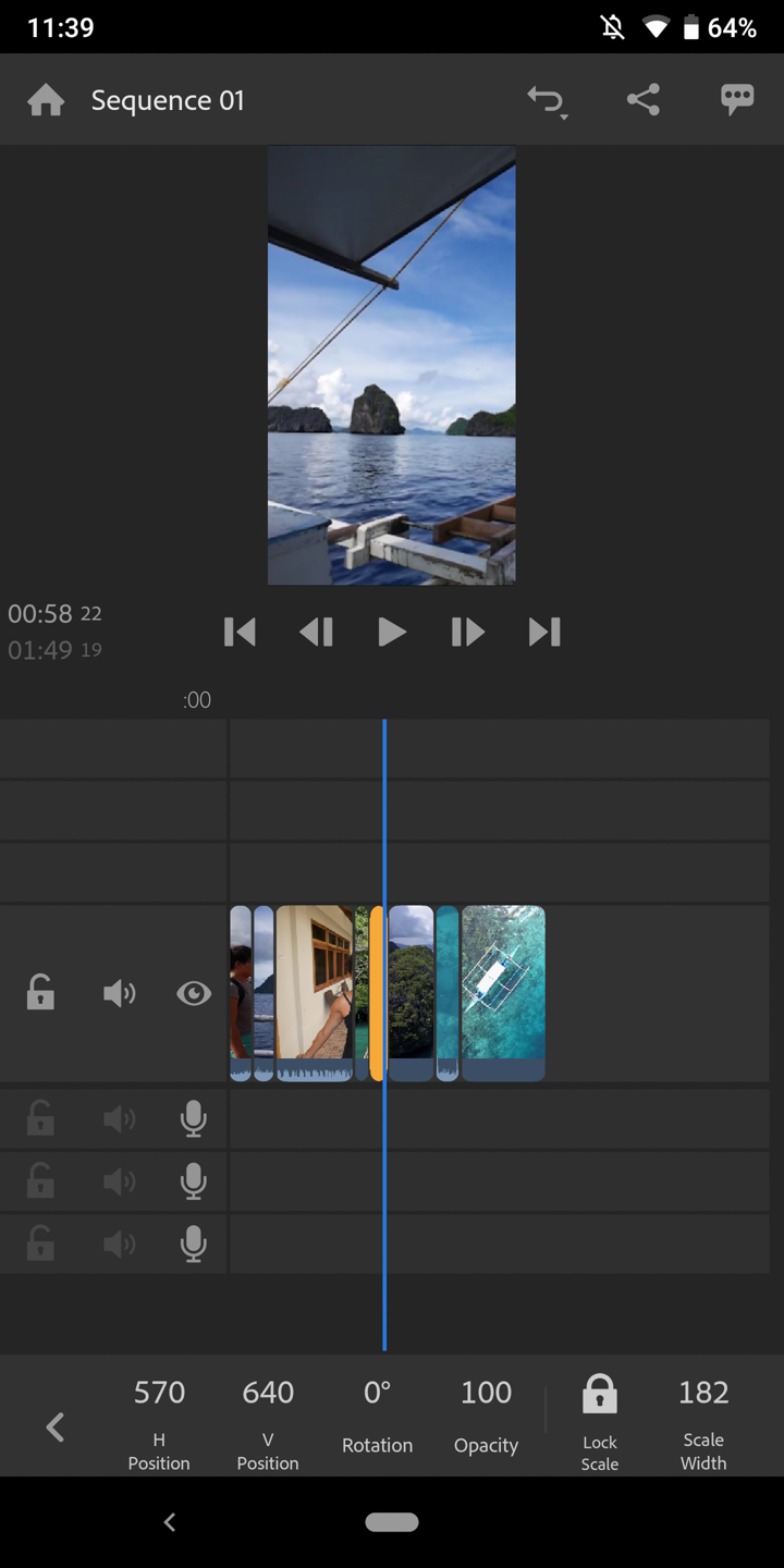 Adobe Premiere Rush Screenshot Transform