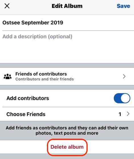 facebook ios delete album
