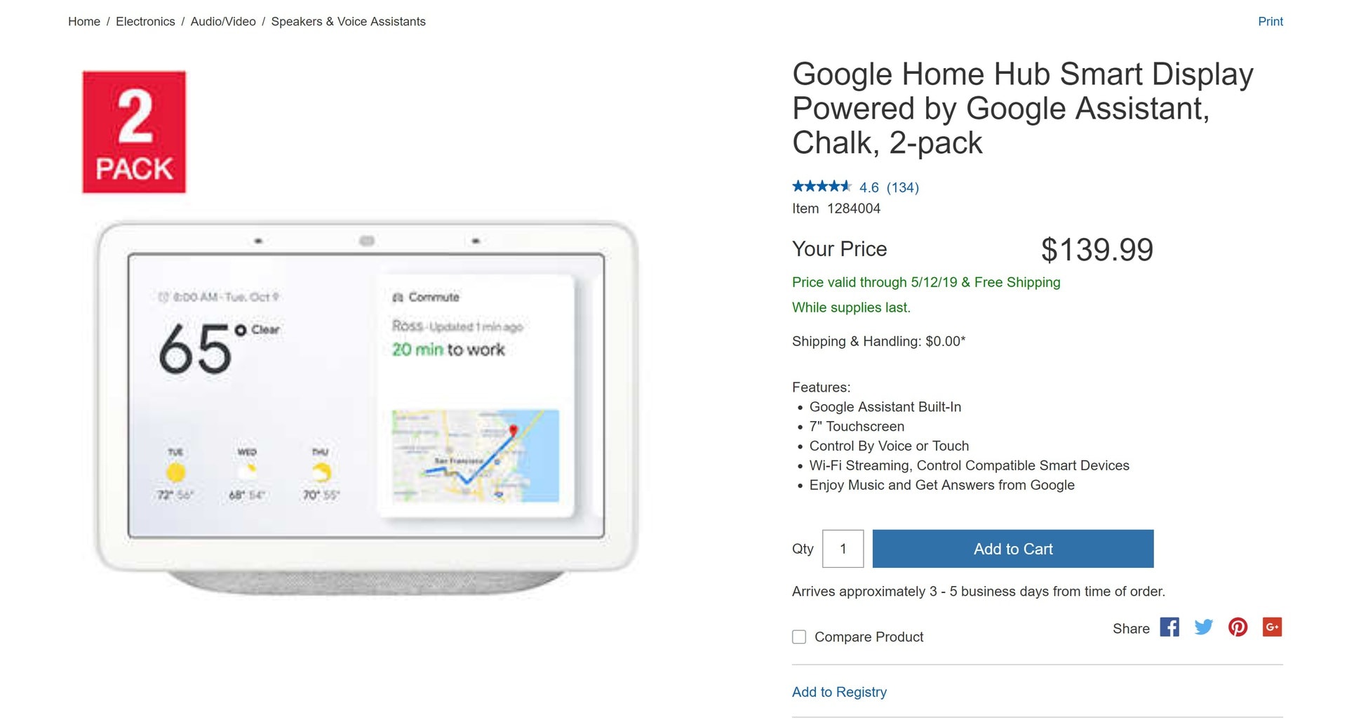The Google Smart Home at Costco store page.