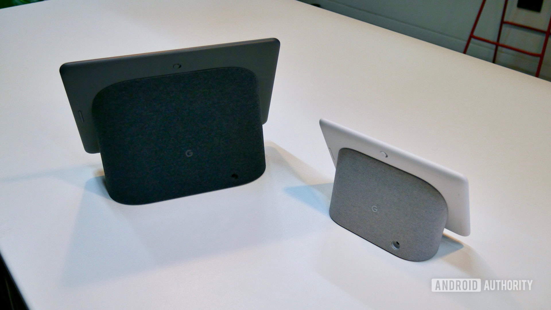 Google Nest Hub Max next to Google Home Hub rear