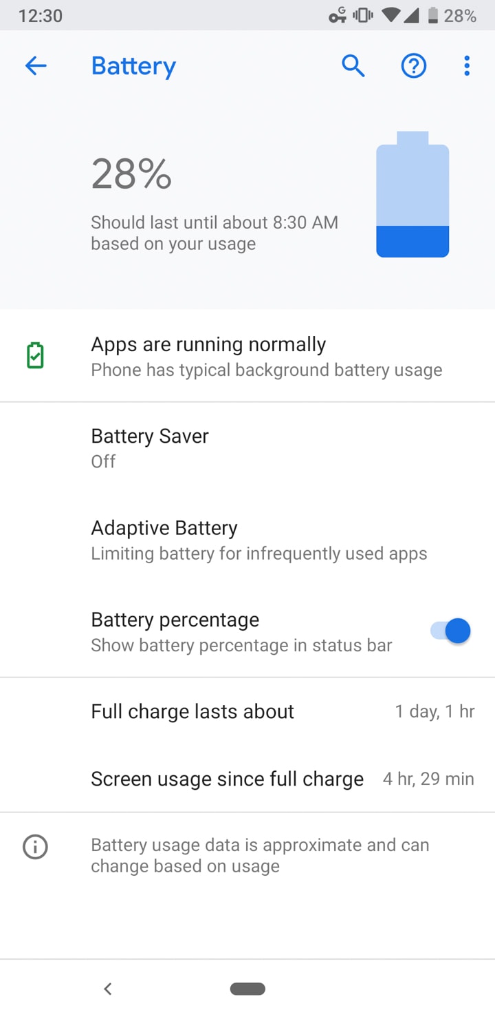 Google Pixel 3a Battery 28 Percent