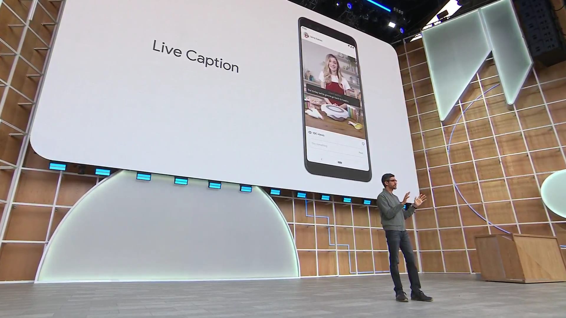 Google IO 2019 Sundar Pichai stage live caption