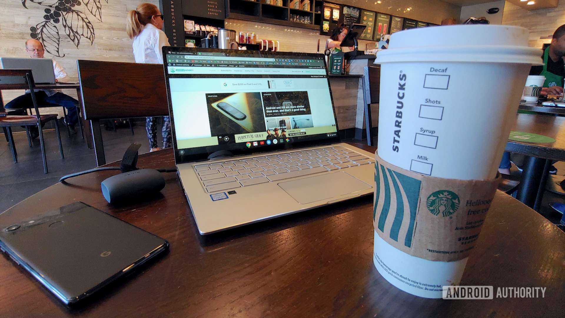 Asus Chromebook Flip C434 with coffee