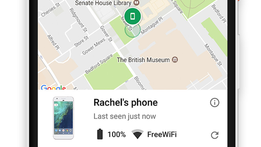 A screenshot of Google's Find My Device app, one of the best spy apps for android