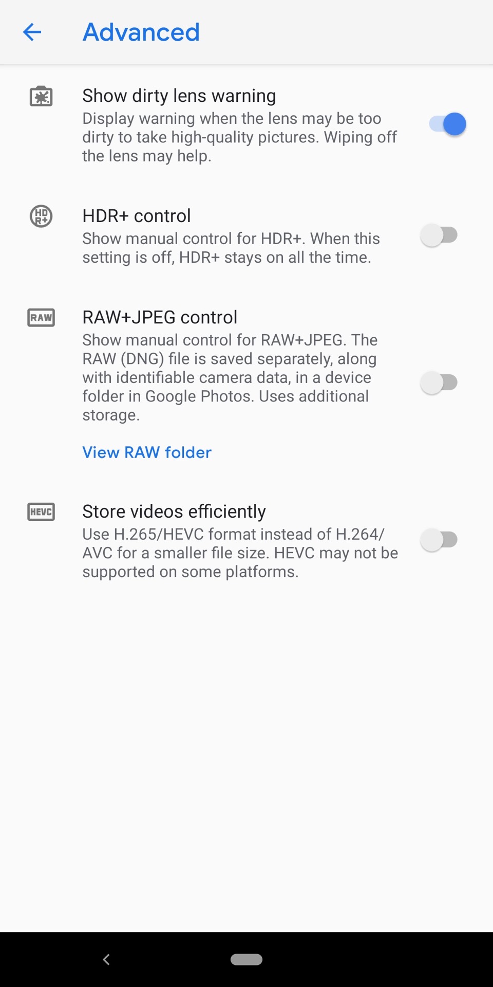 Google Pixel 3a XL Camera Review Camera app advanced settings