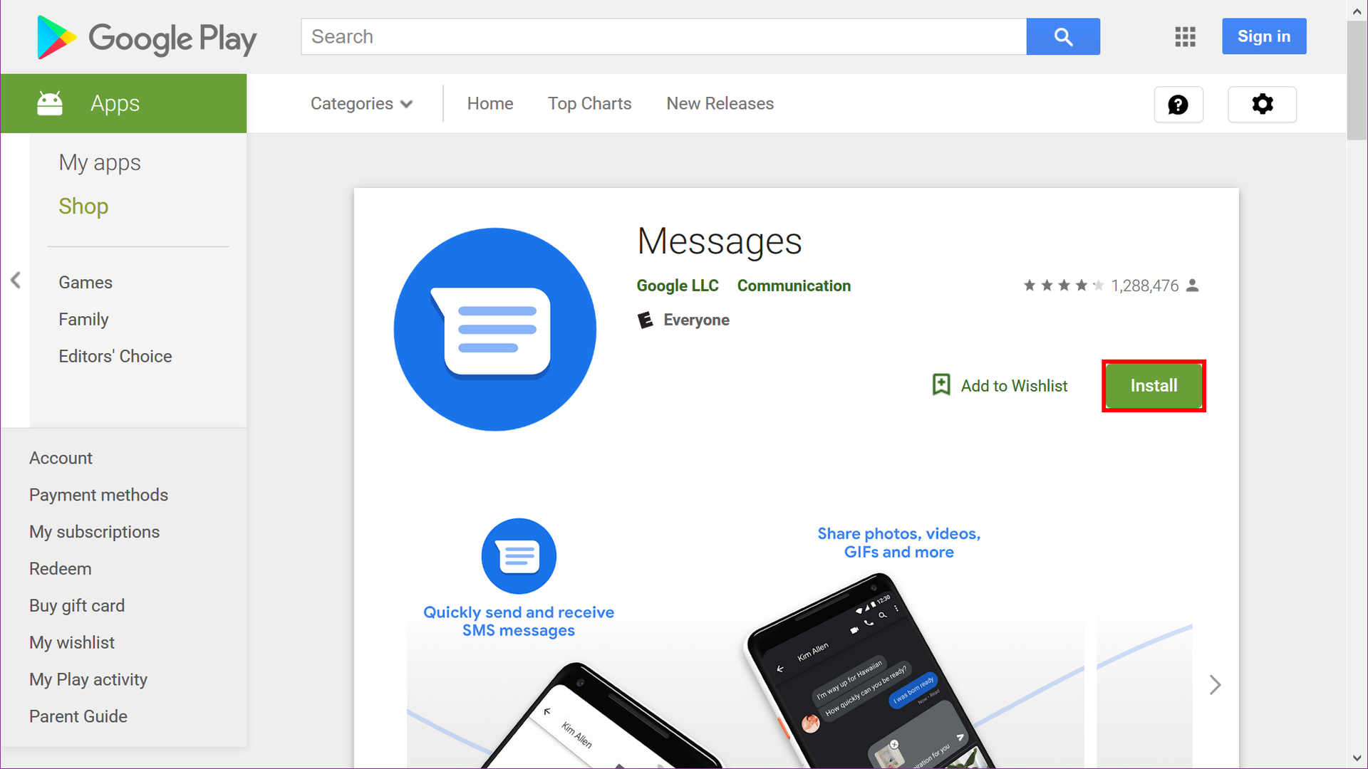 Google Play Messages app