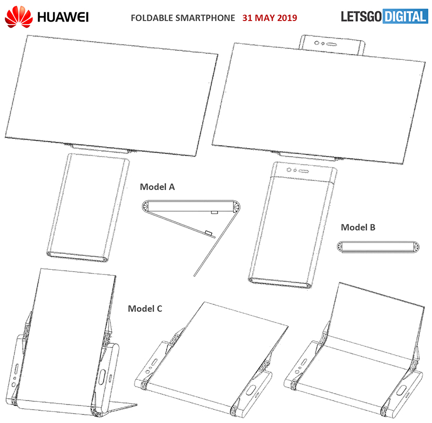 Drawings taken from a HUAWEI foldable phone patent.