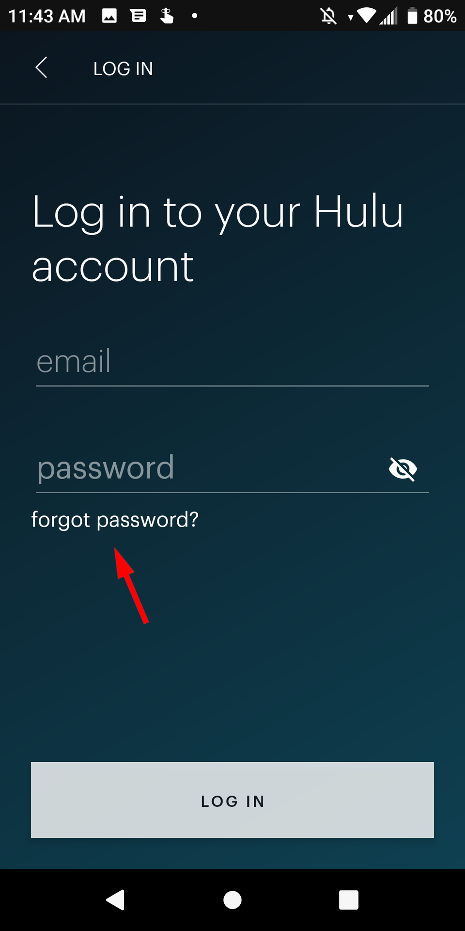 Hulu Android forgot Password