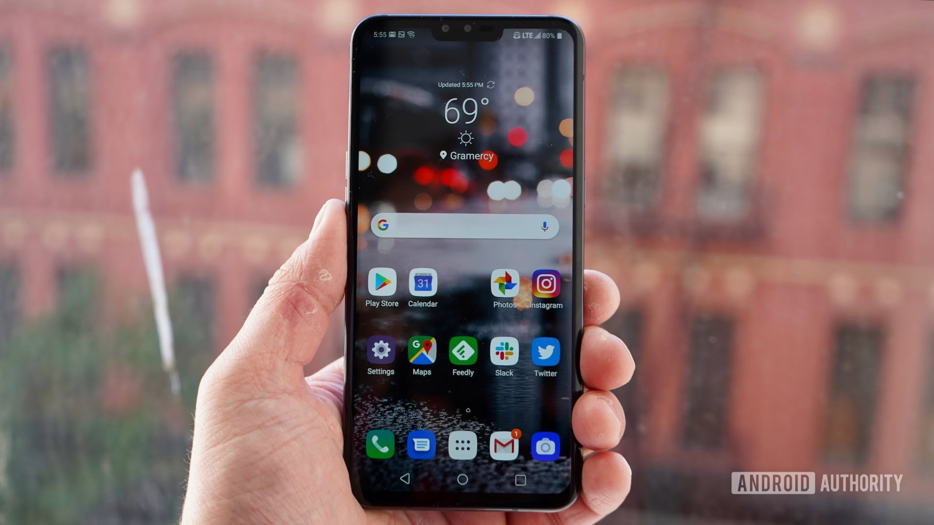 LG V50 ThinQ Review against brick