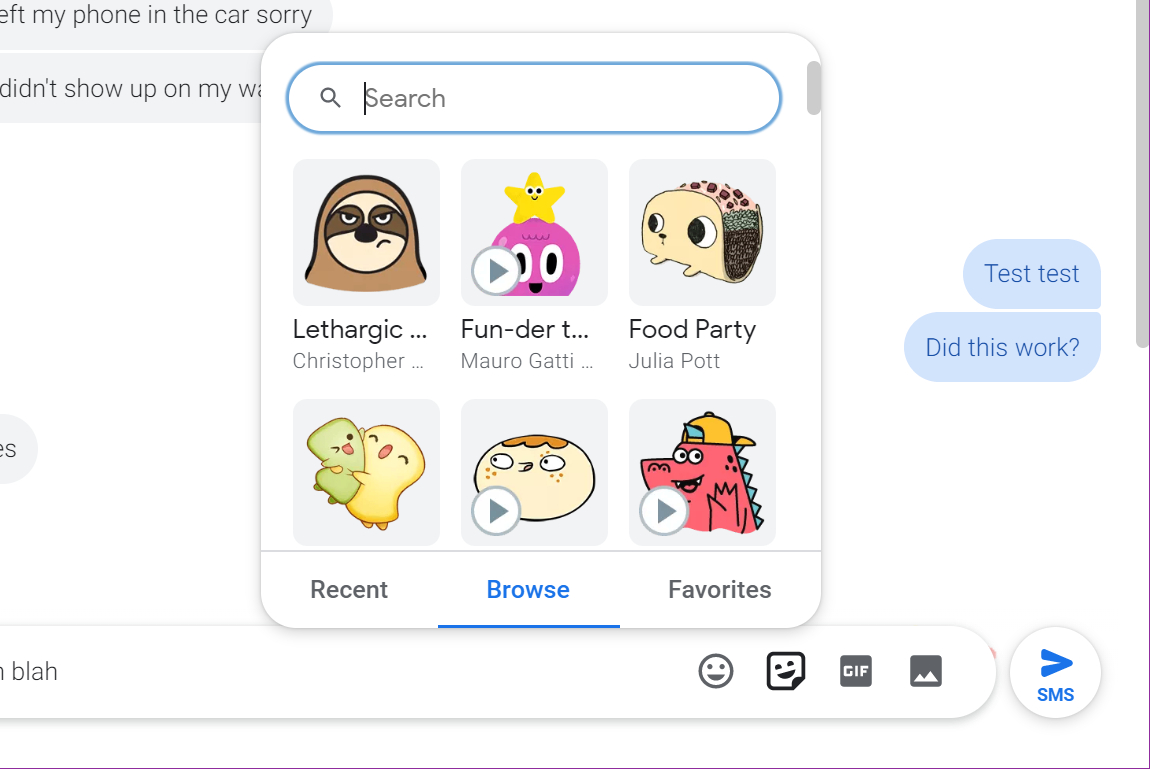 Messages for web stickers