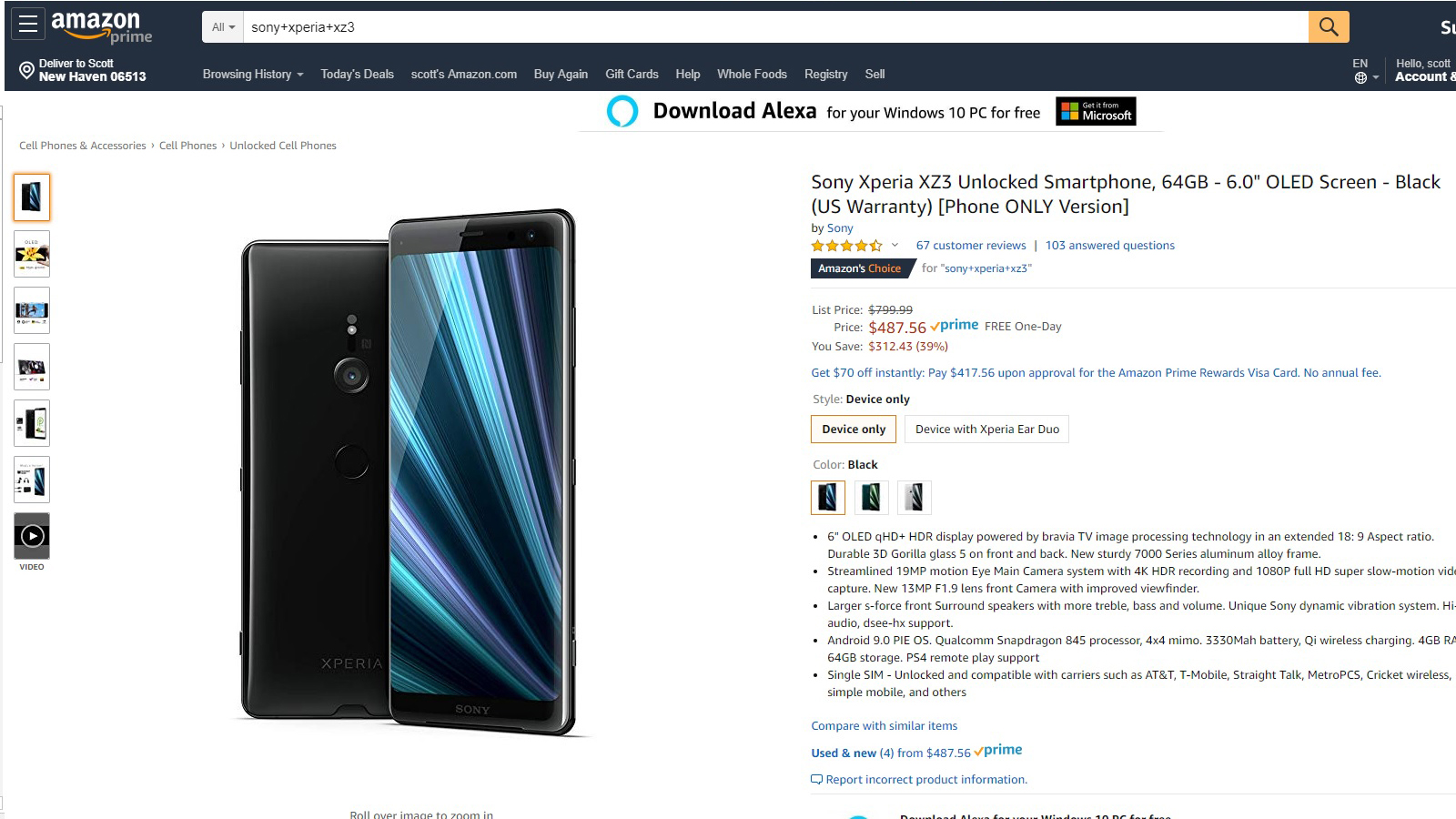A deal page for the Sony Xperia XZ3.
