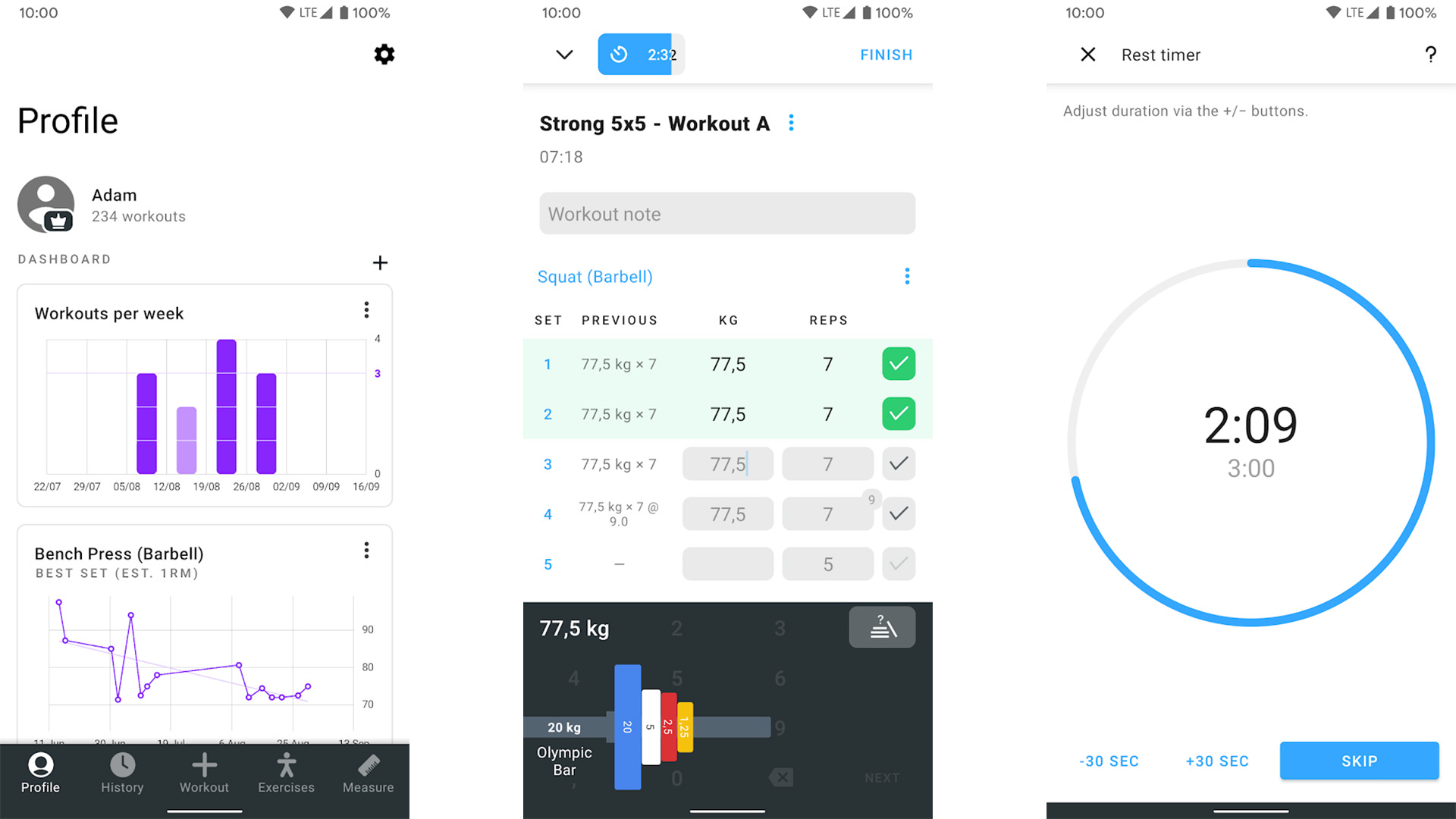 Strong Workout Tracker Gym Log screenshot 2019 for the best fitness tracker apps list