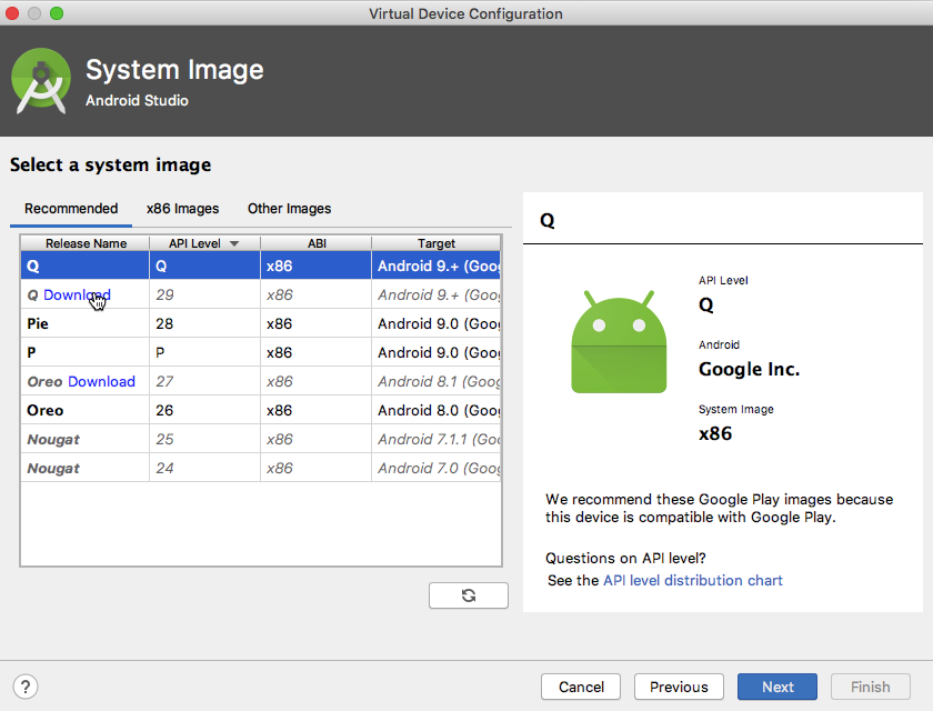 Download an Android Q system image