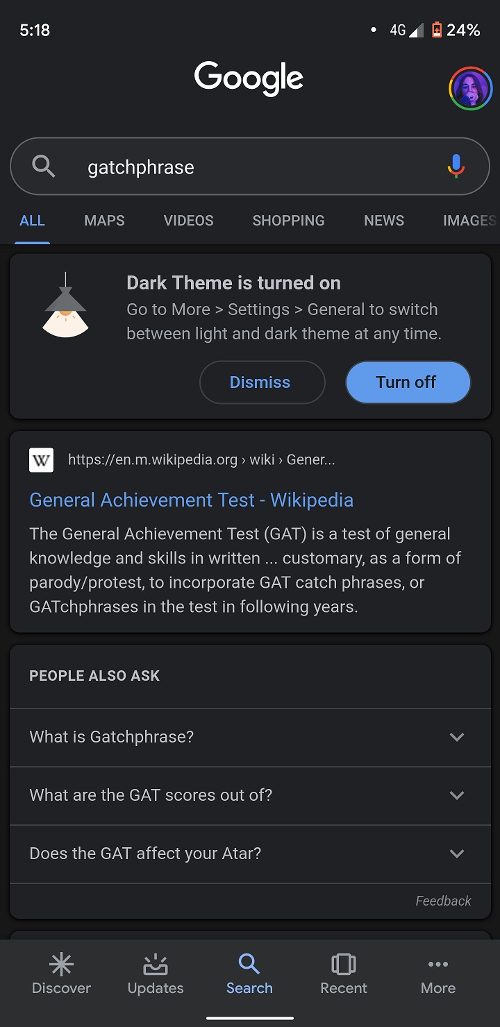 Google App Dark Theme