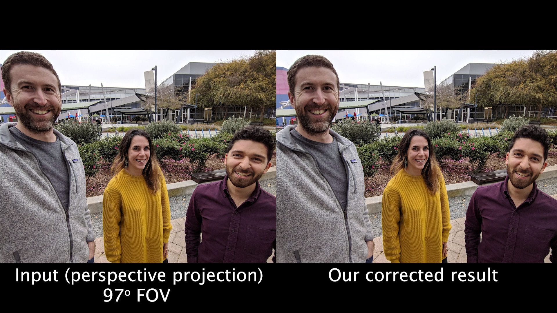 An algorithm by Google and MIT researchers to correct wide angle distortion.
