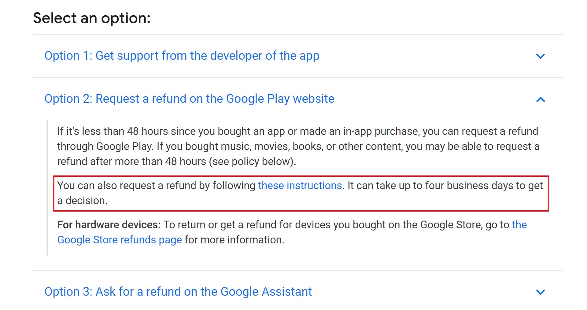 Google's Play Store refund policy.